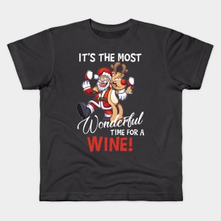 It's The Most Wonderful Time For A Wine Santa Xmas Kids T-Shirt